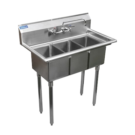 Stainless Steel Sink - 3 Compartment Sink 10in X 14in X 10in  With Faucet NSF